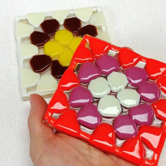 Set of 2 Fused Glass Granny Square Coasters - Picture 7 of 7